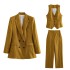 Linen double breasted women's suit jacket+vest vest vest+linen straight leg pants set