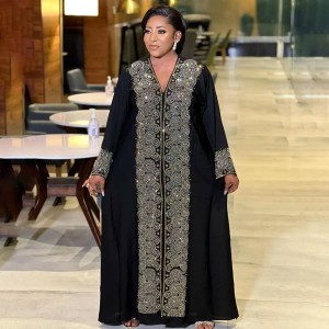 Foreign trade African ethnic style dress Middle Eastern Muslim style long robe fashion V-neck hot stamping source