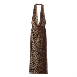 Foreign trade 2024 summer new women's clothing European and American style sexy backless hanging neck leopard print dress for women 3152248