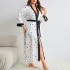 Cross border fattening plus plus size sleepwear for women, fashionable and casual loose printed sleepwear for women, long imitation silk sexy nightgown