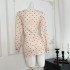 Your lazy llan semi ripe sweet peach French style bow polka dot top+half skirt two-piece set