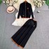 Autumn and winter new zipper sweater cardigan jacket women's embroidered knitted sweater long sleeved top two-piece set high waist skirt