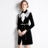 Real shot spot black velvet embroidered collar long sleeved dress jacket with belt included