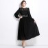 Real shooting spot 2024 new water-soluble lace splicing large swing chiffon dress dress with belt