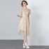 New 2024 High end Heavy Industry Embroidered Gold Powder Mesh Hollow Bead Ribbon Dress