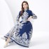 2024 Vacation - Palace style stand up collar lantern sleeve single placket printed long lace dress