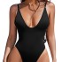 2024 new sexy European and American bikini women's one-piece swimsuit solid color multi-color swimsuit foreign trade wholesale