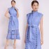 Spot Shot - French Style Palace Hollow Lace A-line Skirt Summer Stand up Collar Look Thin Dress for Women