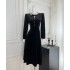 Yang Xiaojuan Hepburn diamond neck black velvet dress with a feminine autumn temperament and a touch of luxury for a birthday party