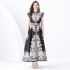 2024 Vacation - Palace Style Flip Collar Sleeveless Waist Wide Skirt Printed Long Dress