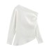 New Design for Spring 2024 in Foreign Trade: Oblique Shoulder, Asymmetric Wrinkle, Slim Fit Shirt Top for Women 1131832