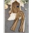 Fashion suit women's Korean version long sleeved contrasting color V-neck knitted cardigan jacket two-piece set high waist straight leg wide leg pants