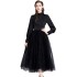 Real shot spot stand up collar lantern sleeves pleated waistband mesh fluffy princess style dress