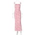 European and American 2024 Summer Amazon Cross border Women's Sexy Strap Printed Long Skirt Slimming Hip Wrapping Dress Wholesale