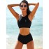 2024 New Solid Color Printed Cross border Foreign Trade Swimsuit Split High Waist Tank Top Sports Conservative Swimsuit Wholesale