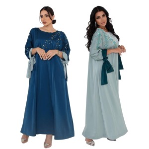 XQY500215 Amazon Foreign Trade Middle East Dubai Arab Women's Fashion Hot Diamond Contrast Satin Robe