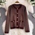 High end European goods, Paris high-end feeling, small fragrance, gold buckle coffee color knitted top, wide leg pants, two-piece set for women