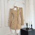 Oshea Qianjin style khaki jacket dress for women 2024 new autumn style bubble sleeves square neck short A-line skirt