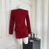 HiimDai heiress silver silk woven wine red small fragrant wind waist jacket&low waist skirt set