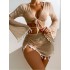 2024 New European and American Conservative Four piece Solid Color Tassel Hoodie Mesh Short Skirt Bikini Wholesale Swimsuit Women