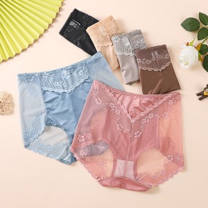 Autumn and Winter New Lace Silk High Waist Women's Underwear Sexy Belly and Hip Lifting Polylactic Acid Antibacterial Crotch Triangular Pants for Women