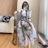 Embroidered mesh patchwork lace dress 2024 new women's clothing style high-end high waisted long skirt