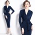 Real shot spot V-neck strap long sleeved solid color slimming bag body slimming versatile velvet dress