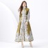 2024 Vacation - Palace style stand up collar lantern sleeve single placket printed long lace dress