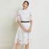 Spot shooting - casual niche design splicing lace waist cinching slimming solid color dress with belt