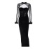 European and American 2024 Spring Women's New Plush Mesh Splicing Sexy Nightclub Style Hollow Long Skirt Slimming Dress