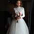 New Foreign Trade Muslim Wedding Dress High Collar Bead Embroidered Lace Long Sleeve Hui Dress Bridal Wedding Dress White