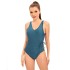 New pleated and comfortable triangle one-piece swimsuit with solid color straps and adjustable U-shaped back, European and American style