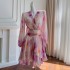 Summer new chiffon printed dress small V-neck long sleeved short dress 68809