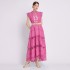 Spot shooting of heavy-duty design solid color long dress, fashionable stand up collar sleeveless hollow out dress without suspenders