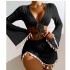 2024 New European and American Conservative Four piece Solid Color Tassel Hoodie Mesh Short Skirt Bikini Wholesale Swimsuit Women