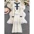 Autumn and Winter New Small Fragrant Style Cowboy Splicing Knitted Dress Korean Edition Medium Long Sleeve Woolen Dress