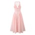 2024 autumn new French retro sexy deep V-neck pink checkered strap hanging neck long dress