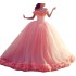 One shoulder peach collar short sleeved flower beach travel photoshoot grand display princess fluffy waist slimming wedding dress performance dress