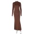 Long sleeved high neck slimming fish tail long skirt 2024 autumn new women's clothing design sense temperament slim fit hip hugging dress