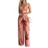 European and American women's clothing 2024 new imitation linen casual suit V-neck short vest high waist printed wide leg pants two-piece set