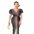 African women's dress with mesh, rhinestone hot stamping, bubble sleeves, elastic V-neck, fashionable long skirt, cross-border independent station, foreign trade