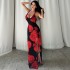 European and American 2024 summer Amazon foreign trade women's fashion printed long skirt sexy slit suspender dress wholesale