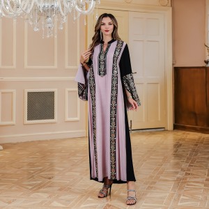 2024 Spot Abaya Muslim Middle East Women's Clothing Dubai Foreign Trade Splicing Embroidered Robe Dress Wholesale