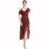 Real time spot 2024 summer new elegant and intellectual temperament ruffled irregular V-neck printed dress