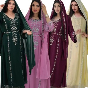 XQY500281 Cross border 2024 Summer Amazon Middle East New Long Robe Hot Stamped Home and Outdoor Dress