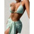 2024 new foreign trade swimsuit European and American backless sexy solid color bikini mesh short skirt bikini three piece set