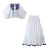 AliExpress 2024 Summer New Product European and American Cross border Women's Fashion Contrast Embroidered Shirt+Skirt Set for Women