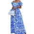 FD1247 in stock 2023 spring new cross-border women's fashion one collar Bohemian printed dress