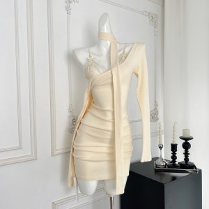 Your lazy and sweet soft and sticky round neck scarf makes you look slim and legs look long, knitted dress for women