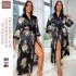 Cross border fattening plus plus size sleepwear for women, fashionable and casual loose printed sleepwear for women, long imitation silk sexy nightgown